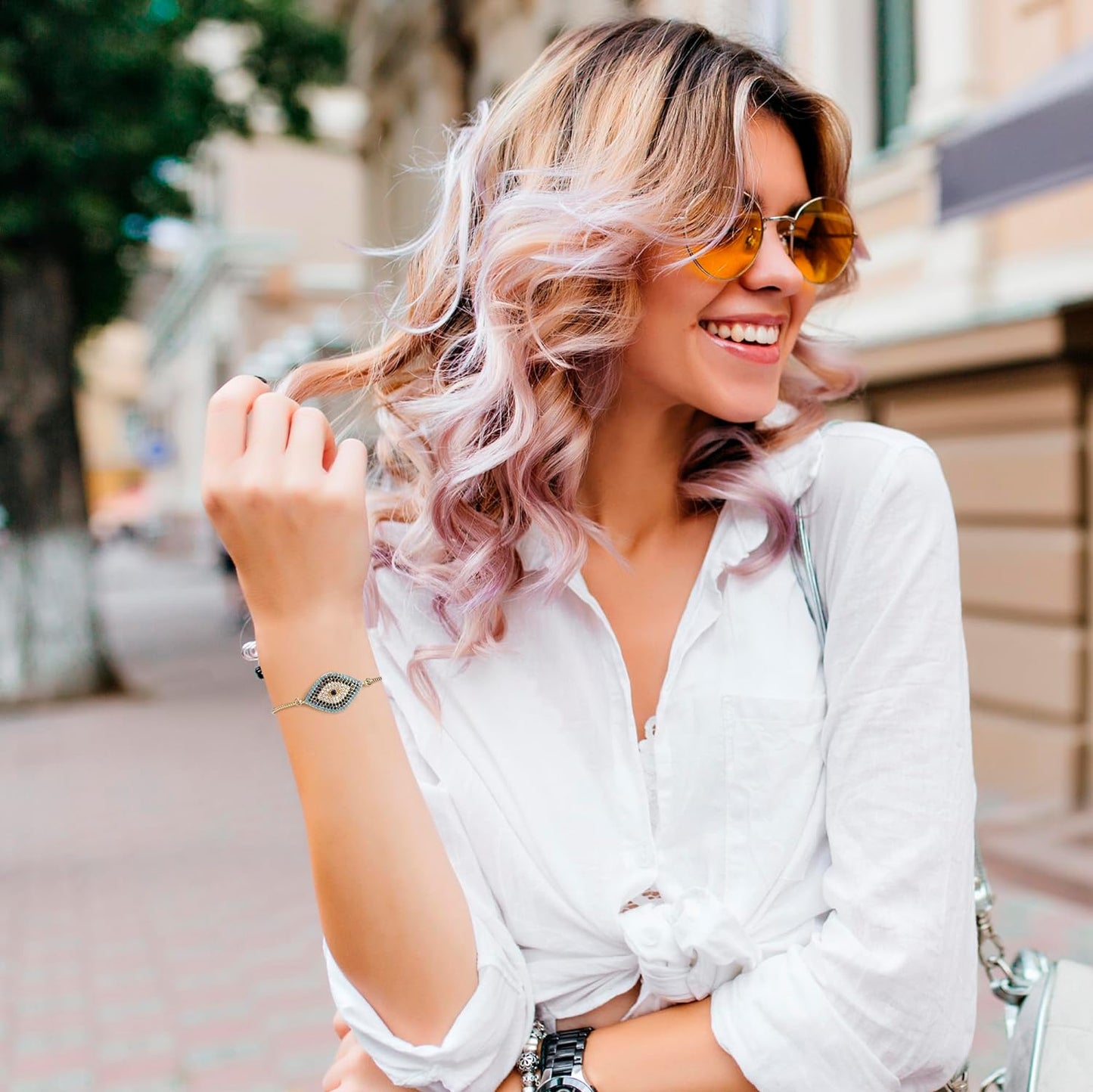 Evil Eye Jewelry Box - Handmade Gold Keepsake Box with Magnetic Closure & Crystals - Decorative Storage for Bracelets, Necklaces, Accessories - Evil Eye Decor (Gold box with bracelet)