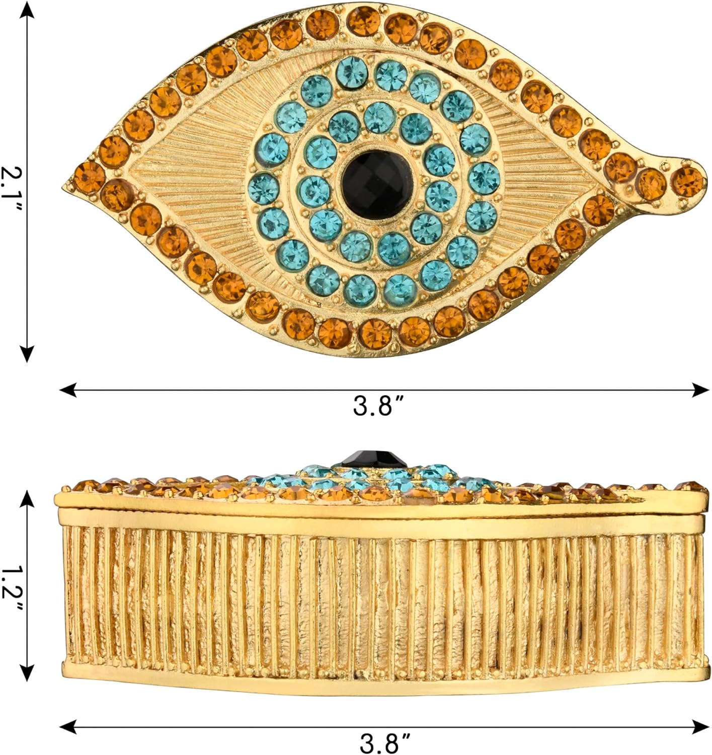 Evil Eye Jewelry Box - Handmade Gold Keepsake Box with Magnetic Closure & Crystals - Decorative Storage for Bracelets, Necklaces, Accessories - Evil Eye Decor (Gold box)