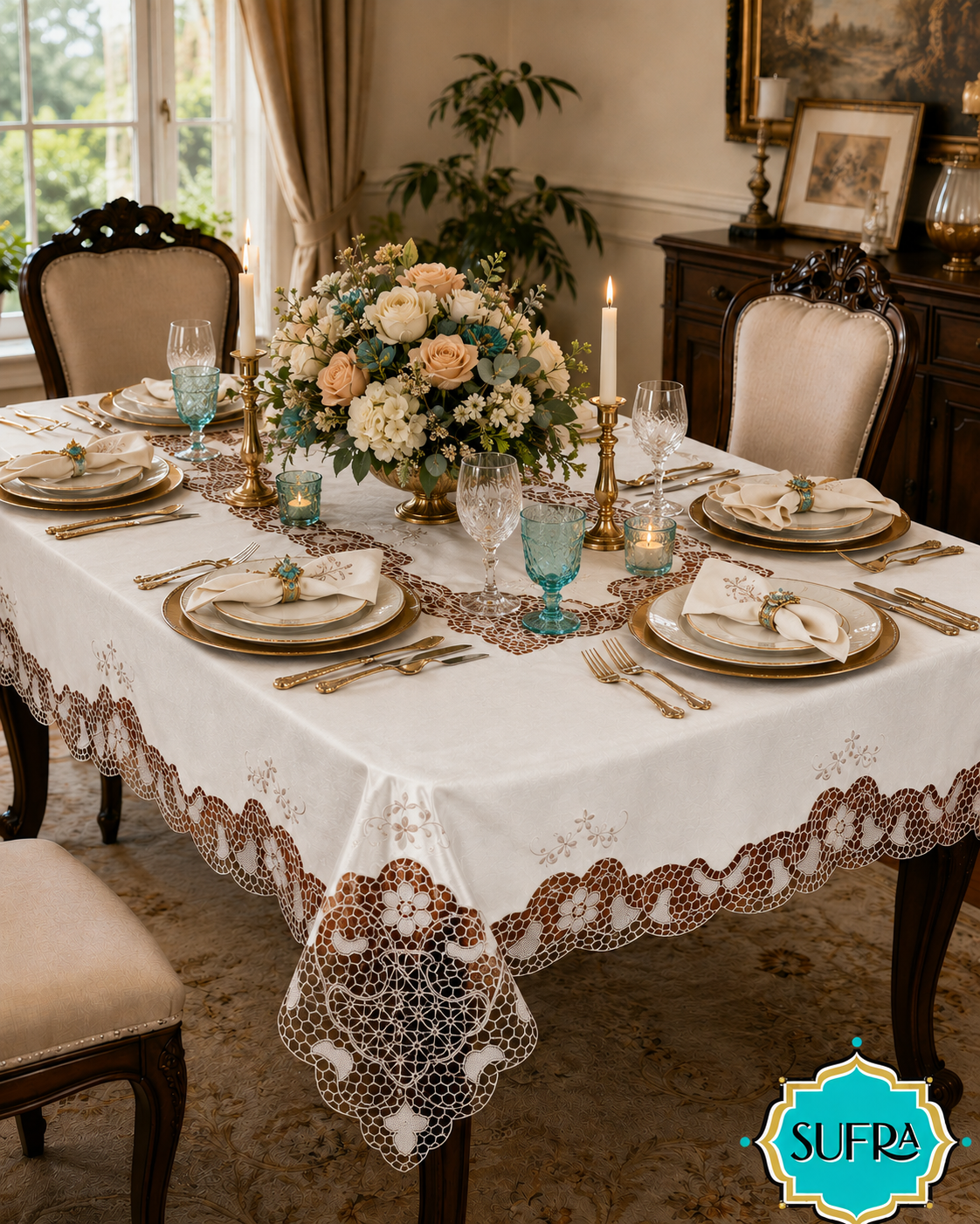 SUFRA Luxury Embroidered Lace Tablecloth