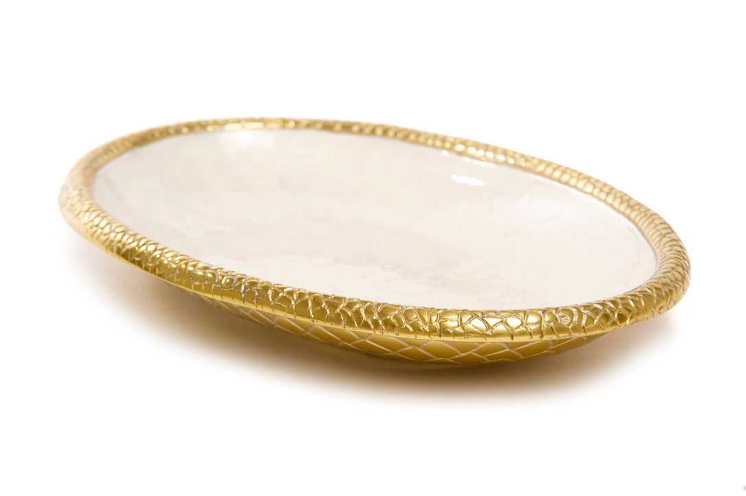 Medici Gold Large Oval Platter - Decorative Serving Dish with Gold Rim
