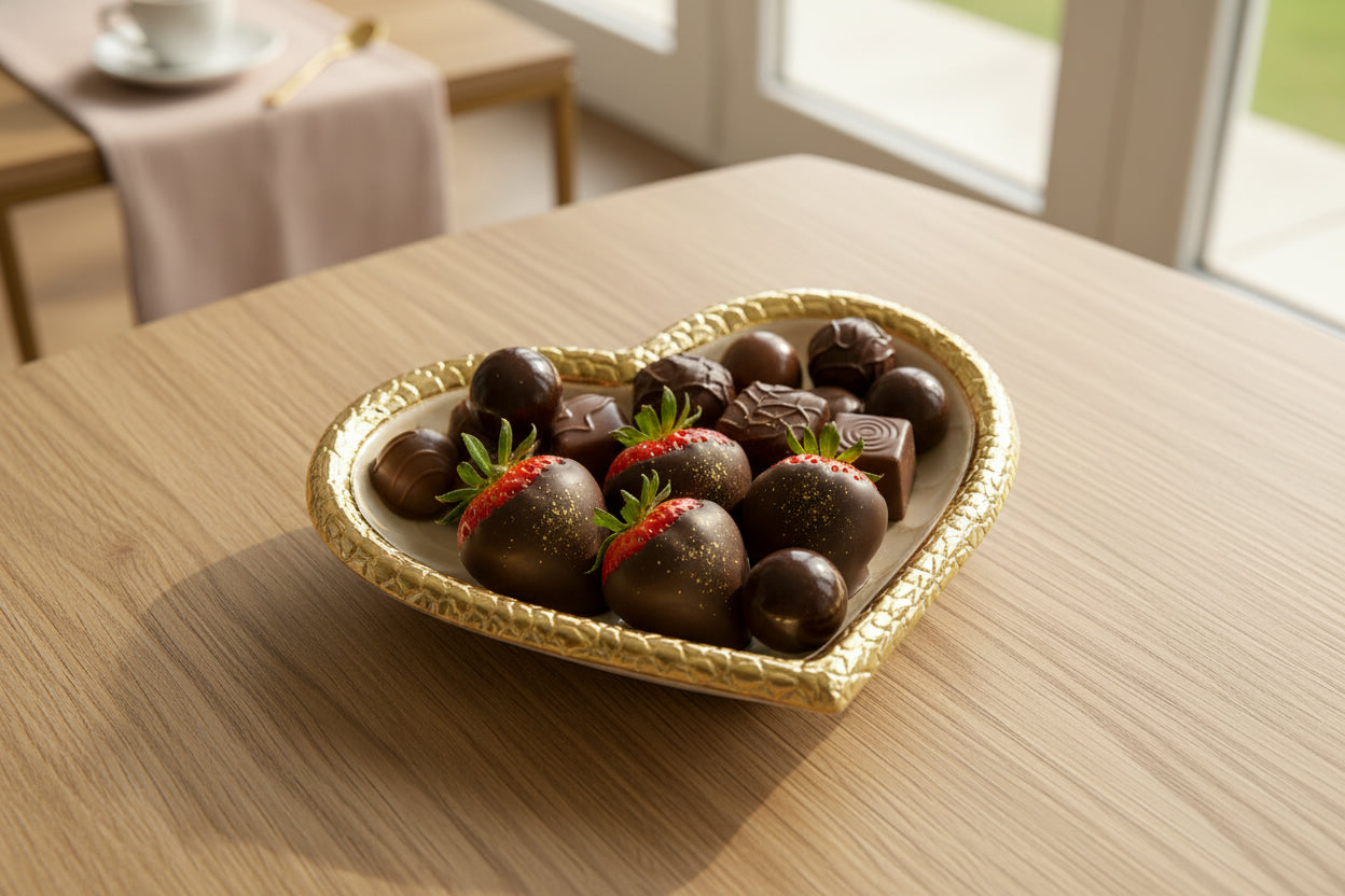 Medici Gold Heart Bowl - Decorative Serving Dish with Gold Rim