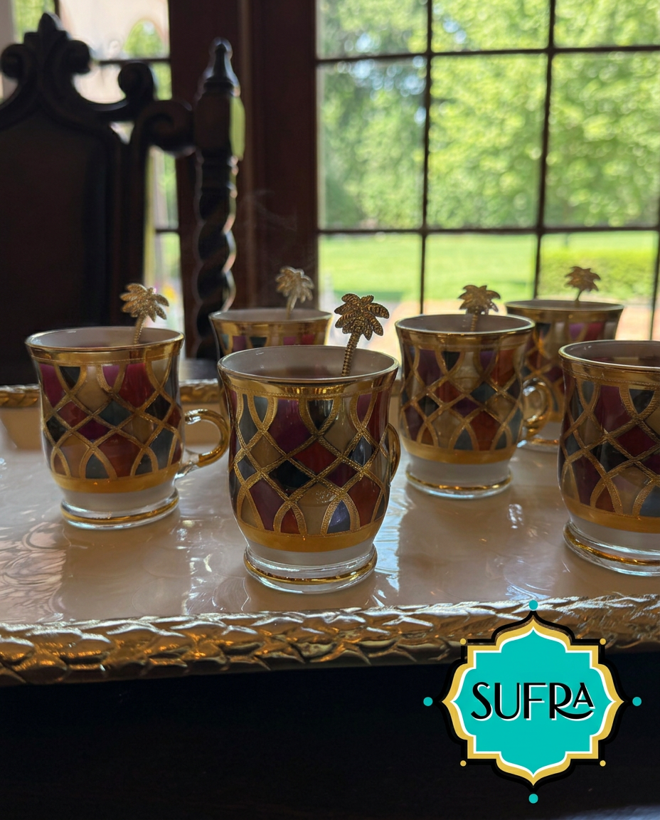 SUFRA Italian 24K Gold Hand Painted Tea Glasses  Set of 6
