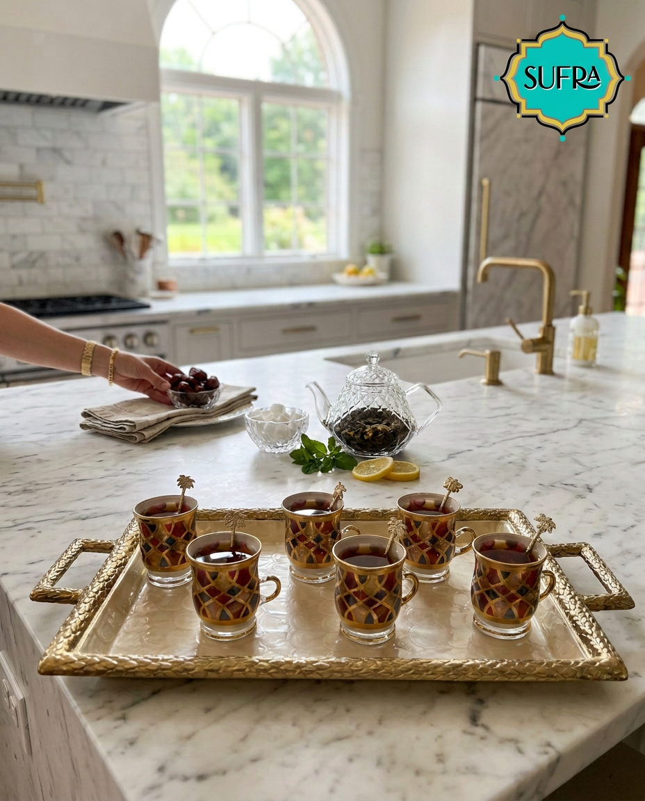 SUFRA Italian 24K Gold Hand Painted Tea Glasses  Set of 6