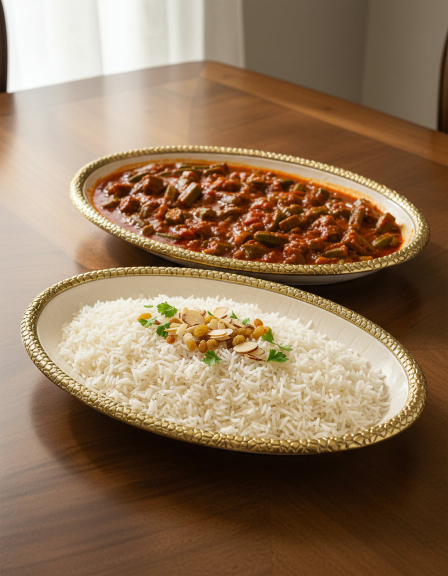 Medici Gold Large Oval Platter - Decorative Serving Dish with Gold Rim