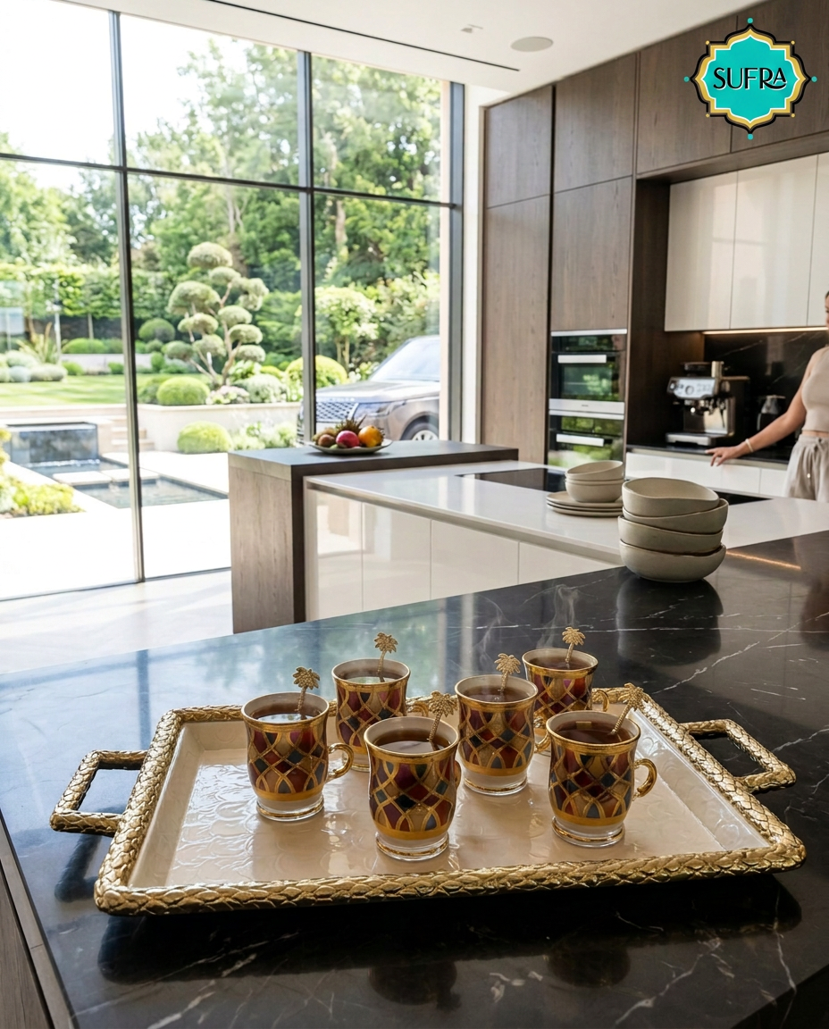 SUFRA Italian 24K Gold Hand Painted Tea Glasses  Set of 6