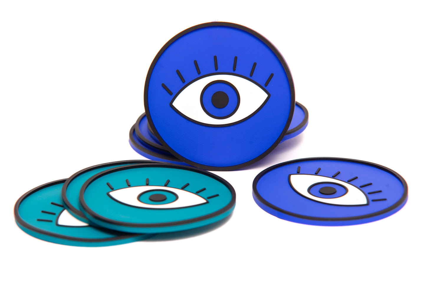 Evil Eye Silicone Coaster Set – 6 Pack (3 Blue & 3 Turquoise)