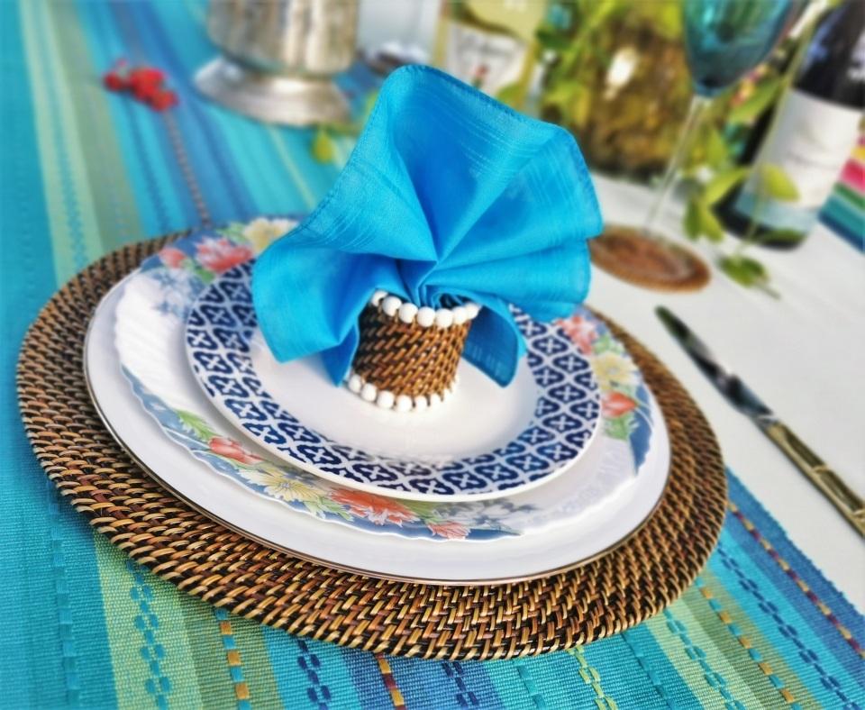 Summer Tablescape with Woven Plate Chargers